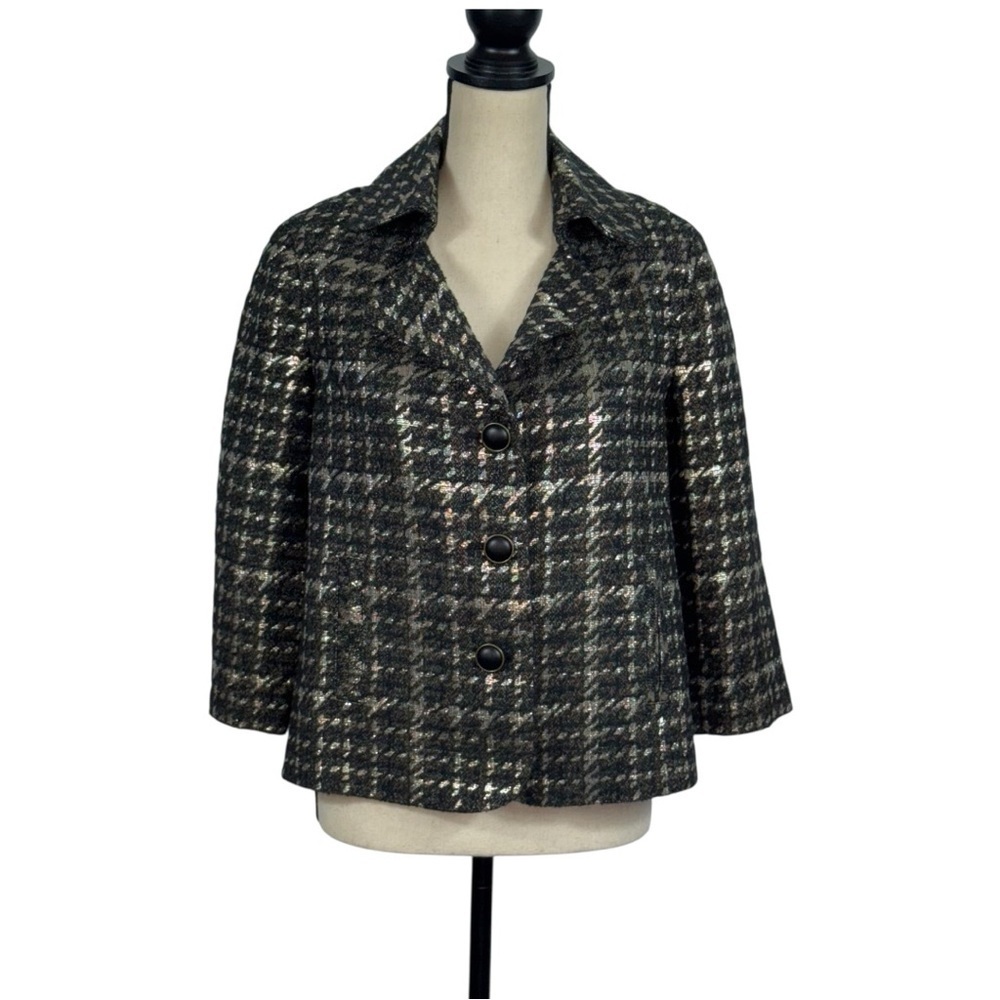 Talbots Petites Metallic Houndstooth Wool Blend Cropped Jacket petite medium